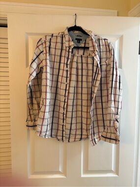Tommy Hilfiger White Plaid Button-Down with Navy & Red Stripes